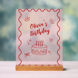 Señal Acrílica Cumpleaños rojo y rosa