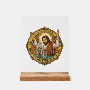Señal Acrílica Curlos de bíceps enojados de Jesús Rack de sentadi