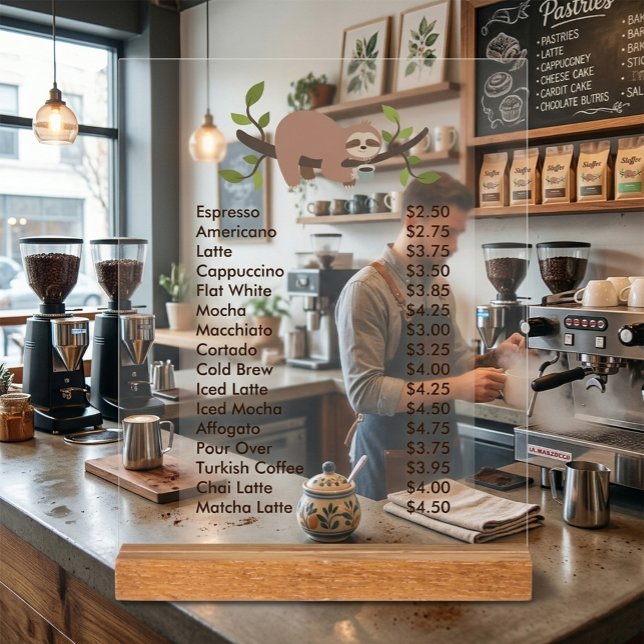 Señal Acrílica Custom Acrylic Pedestal Menu Sign with Sloth  (Subido por el creador)