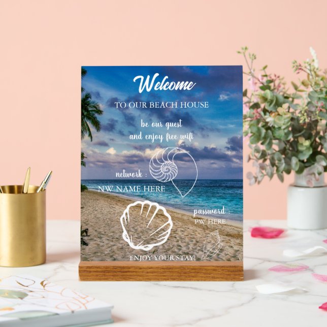 Señal Acrílica Custom Beach House Rentals Home Wifi Instructions  (Boda)