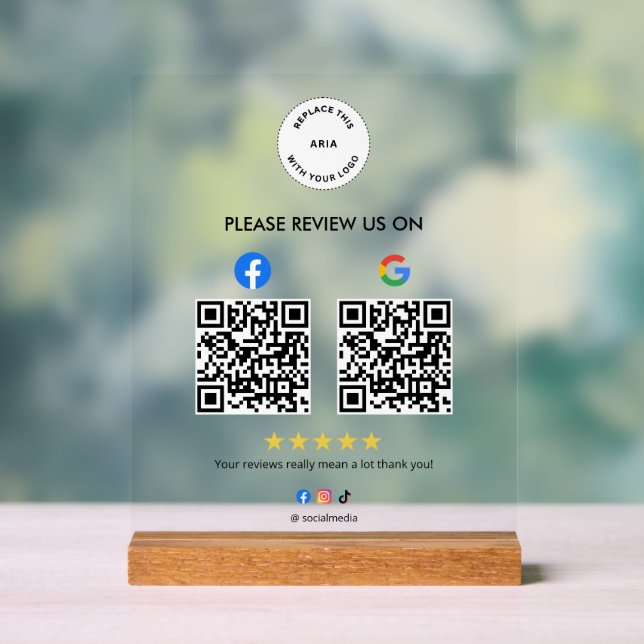Señal Acrílica Custom Business Social Review Acrylic Sign with QR (Neutral )