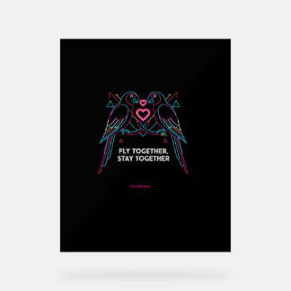 Señal Acrílica Custom Couple Anniversary Neon Parrots Winter Hood