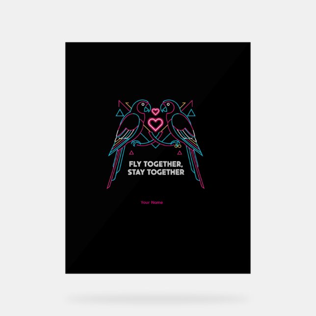 Señal Acrílica Custom Couple Anniversary Neon Parrots Winter Hood (Anverso)