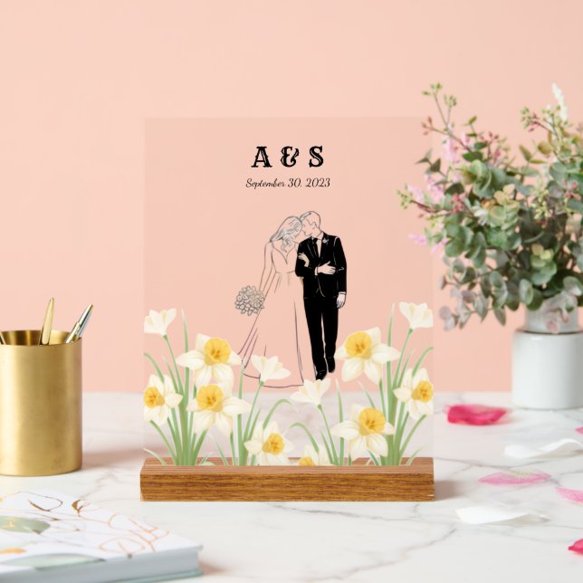 Señal Acrílica Custom Couple Illustration Gift (Boda)