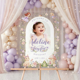 Señal Acrílica Custom Fairy First Birthday Acrylic Welcome Sign