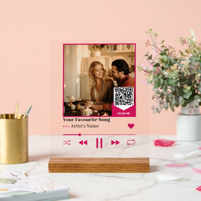 Señal Acrílica Custom QR Music Photo Plaque with Romantic Album  (Boda)