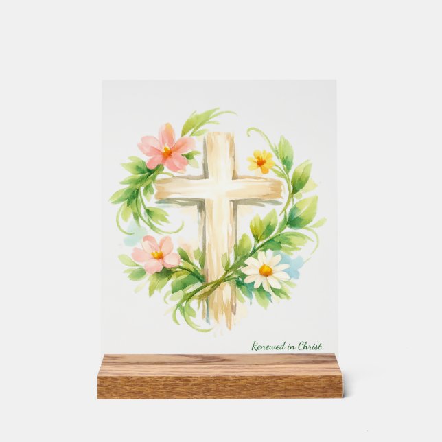 Señal Acrílica Custom Spring Cross Acrylic "Renewed in Christ" (Anverso)