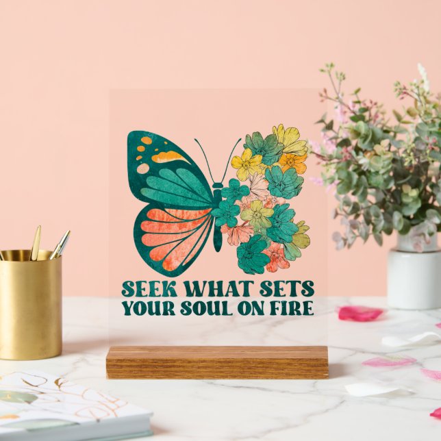 Señal Acrílica Cuta inspiración diaria palabra arte mariposa (Boda)