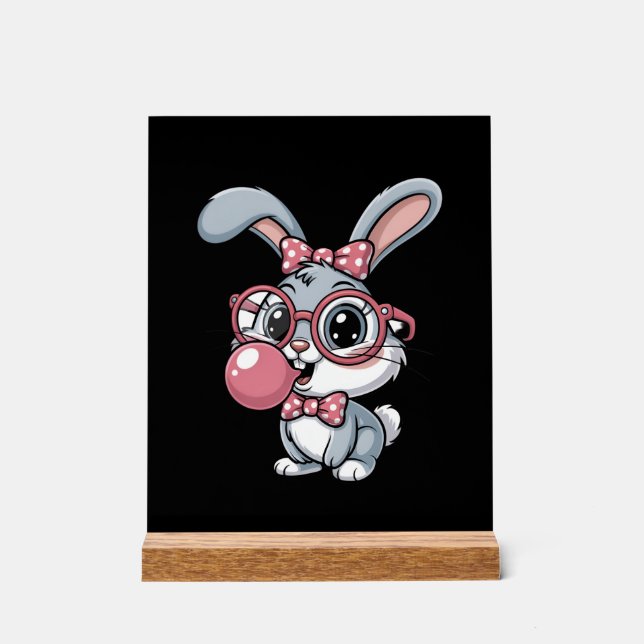Señal Acrílica Cute Bunny with Glasses Blowing Bubble Gum (Anverso)