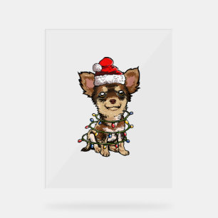 Señal Acrílica Cute Chihuahua Santa Christmas Tree enciende Navid
