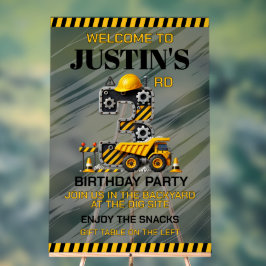 Señal Acrílica Cute Construction 3er Fiesta de cumpleaños