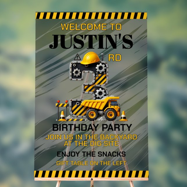 Señal Acrílica Cute Construction 3er Fiesta de cumpleaños (Neutral )