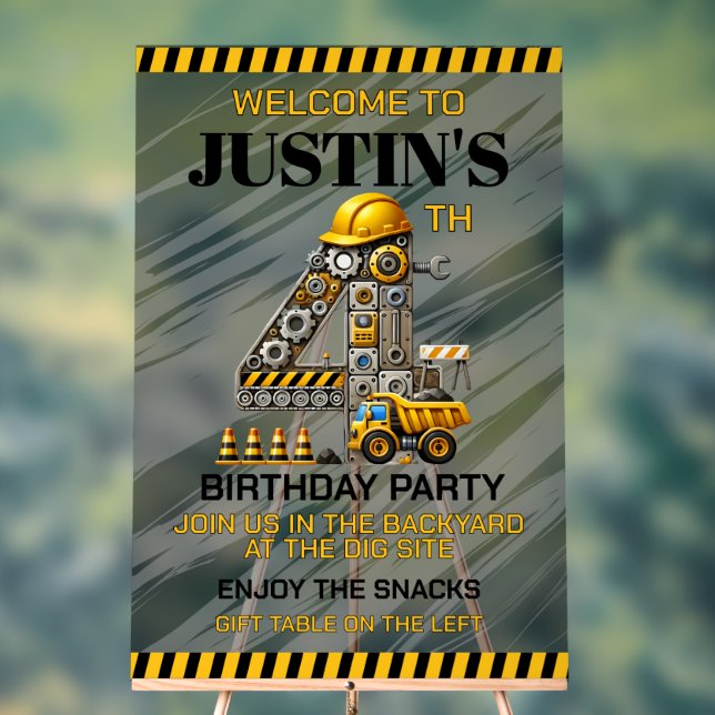 Señal Acrílica Cute Construction 4º Fiesta de cumpleaños (Neutral )