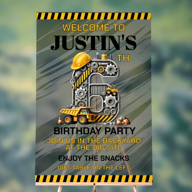 Señal Acrílica Cute Construction 6ª fiesta de cumpleaños (Neutral )