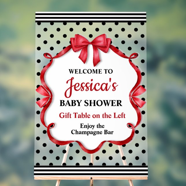 Señal Acrílica Cute Crimson Bow Baby Shower (Neutral )