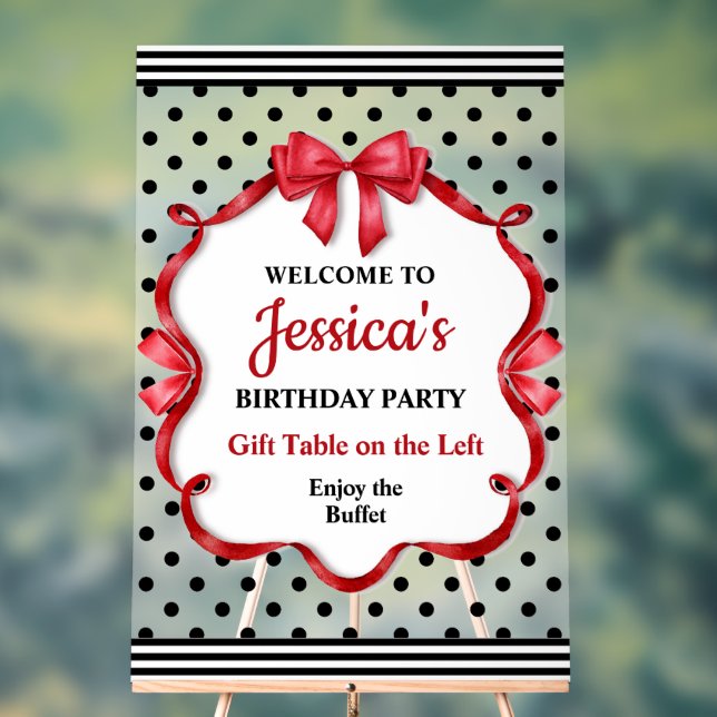 Señal Acrílica Cute Crimson Bow Birthday (Neutral )