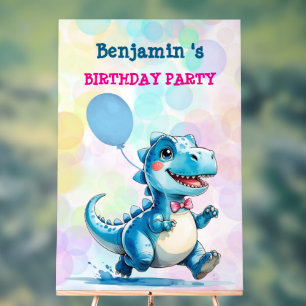 Señal Acrílica Cute Dinosaur Boy Feliz cumpleaños fiesta colorido