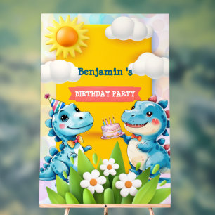 Señal Acrílica Cute Dinosaur Boy Feliz cumpleaños fiesta colorido