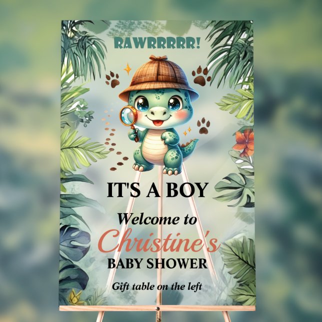 Señal Acrílica Cute Dinosaurio Tema Baby Shower Foam Board Rótulo (Neutral )