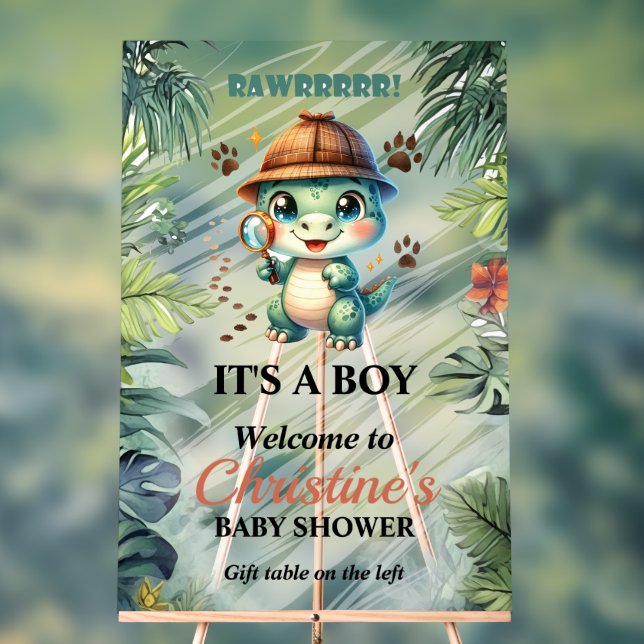 Señal Acrílica Cute Dinosaurio Tema Baby Shower Foam Board Rótulo (Neutral )