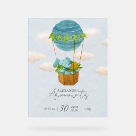 Señal Acrílica Cute Elephant Hot Air Balloon Baby Birth Announcem
