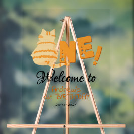 Señal Acrílica Cute Fat Orange Cat 1st Birthday Welcome