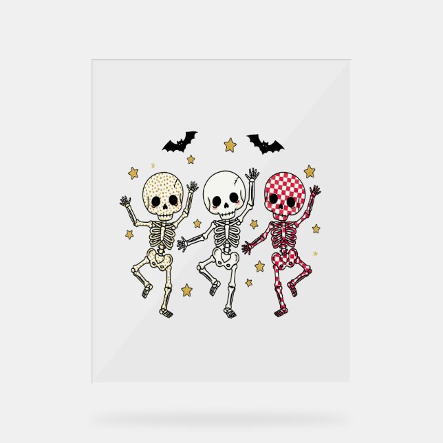Señal Acrílica Cute Halloween Dancing Skeletons (Anverso)
