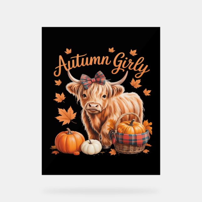 Señal Acrílica Cute Highland Cow Otoño Girly Acción de Gracias C (Anverso)