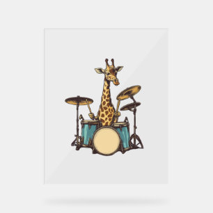 Señal Acrílica Cute jirafa tocando tambores Girafas Música de tam