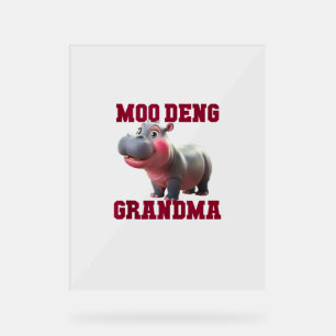 Señal Acrílica Cute MOO DENG GRANDMA Bebé Hippo Granny TeachCu