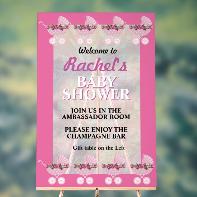 Señal Acrílica Cute Pink Baby Carriage Shower (Neutral )