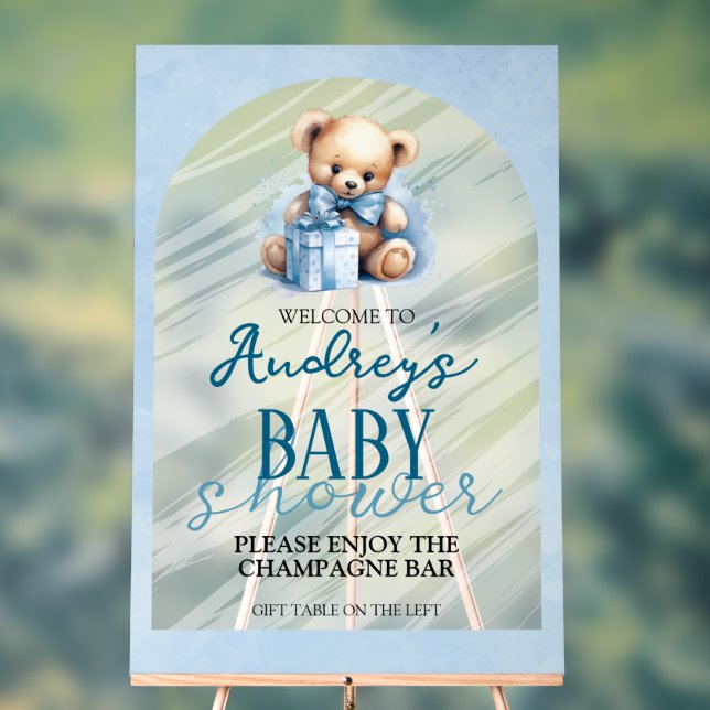 Señal Acrílica Cute Teddy Bear Boy Baby Shower (Neutral )