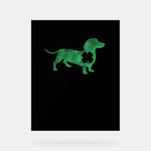 Señal Acrílica Dachshund Dog Shamrock St. Patrick's Day Saint Pad