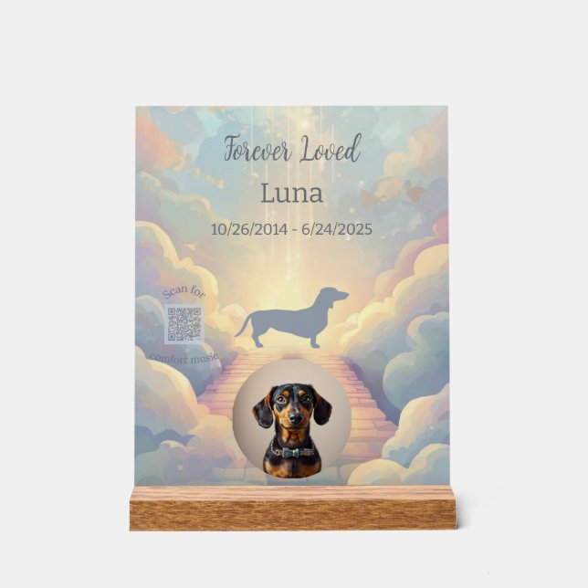 Señal Acrílica Dachshund Rainbow Bridge Memorial Plaque (Anverso)