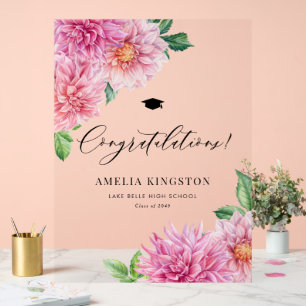 Señal Acrílica Dahlia Botánica Rosa Felicitaciones Graduación