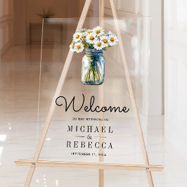 Señal Acrílica Daisies Floral Mason Jar Wedding Welcome