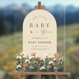 Señal Acrílica Daisy Boho Wildflower Bebé en una ducha de flores 