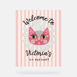 Señal Acrílica Daisy Kitty Face Fiesta de Cumpleaños perfecta