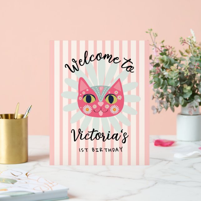 Señal Acrílica Daisy Kitty Face Fiesta de Cumpleaños perfecta (Boda)