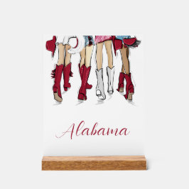 Señal Acrílica Damas de Alabama Moda Cowboy Boot Blanco Rojo