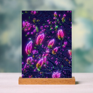 Señal Acrílica Dark Neon Magnolia Acrylic Sign – Botanical Glowin