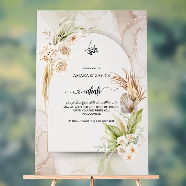 Señal Acrílica de Bienvenida Nikah Personalizada - (Neutral )