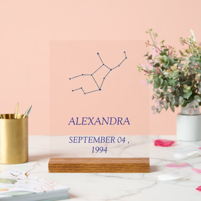 Señal Acrílica de la Constelación de Virgo Minimal (Boda)