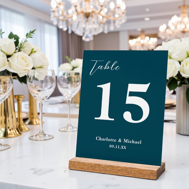 Señal Acrílica Deep Teal Minimalist Wedding Table Number (Subido por el creador)