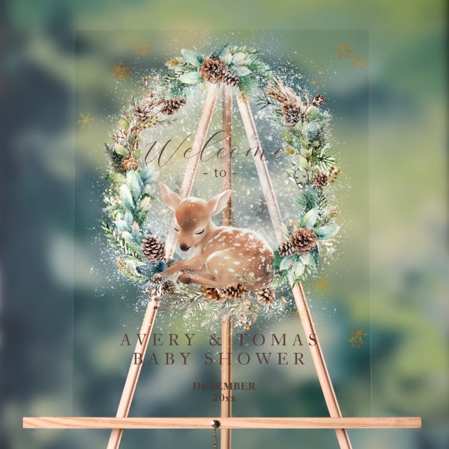 Señal Acrílica Deer Winter Woodland Frío fuera de Baby Shower (Neutral )