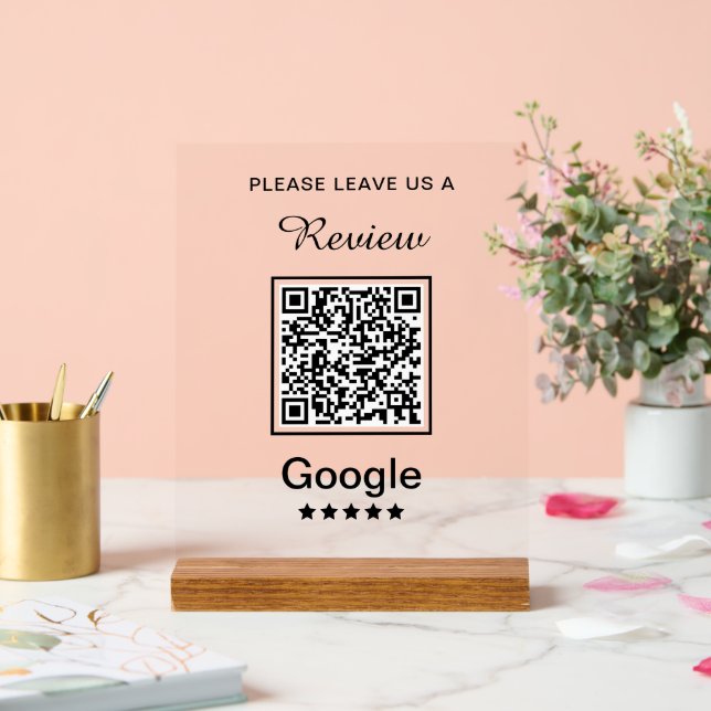 Señal Acrílica Dejar una revisión de negocio simple y personaliza (Boda)