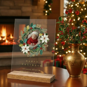 Señal Acrílica Delicate Classy First Christmas Wreath Baby Photo
