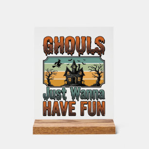Señal Acrílica Demonios Solo Quieren Divertirse Halloween Vintage