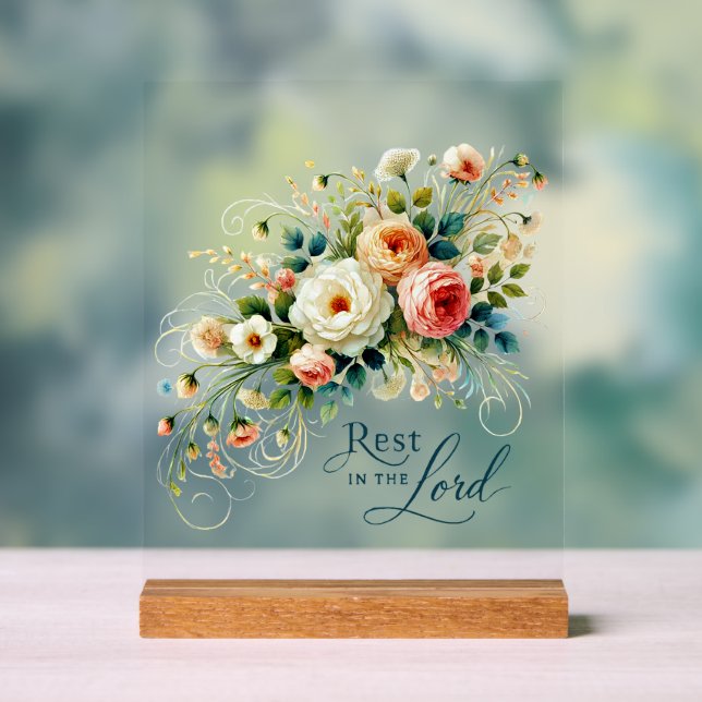 Señal Acrílica Descanse en la floral del Señor (Neutral )
