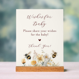 Señal Acrílica Deseos Para El Bebé Baby Shower Bee Floral De Flor